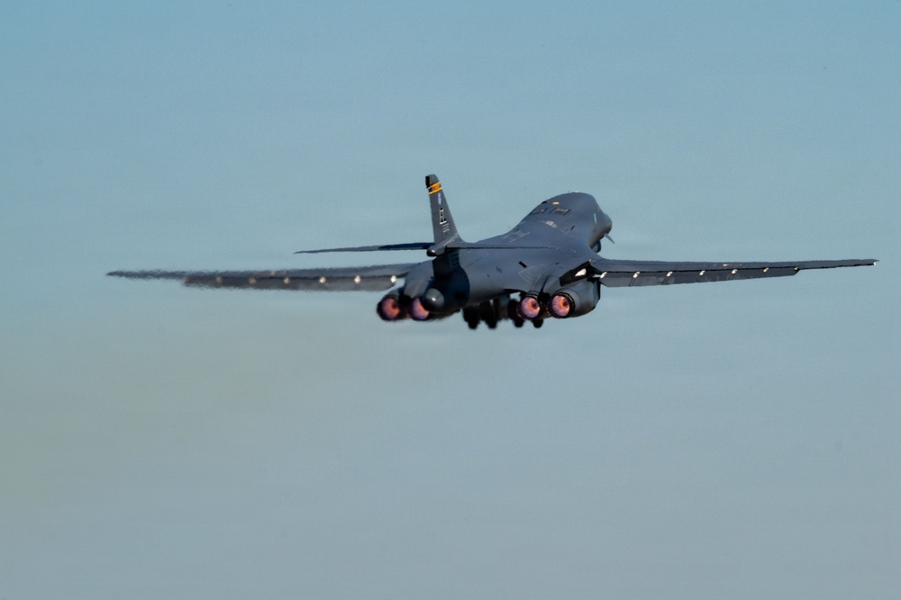 B-1B Lancers takeoff for conditioning flight