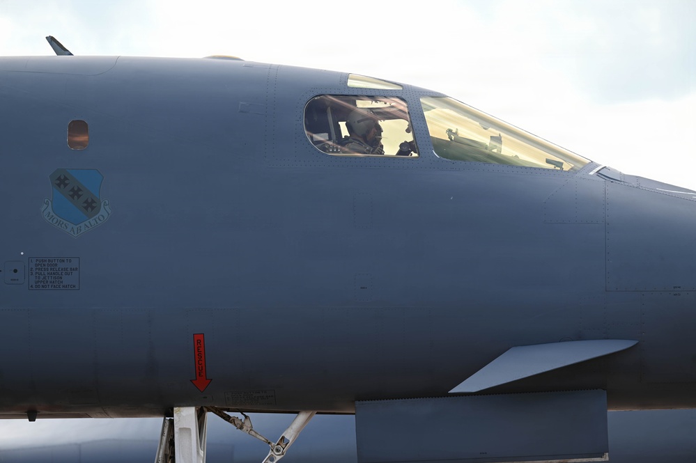 Lancer Bomber lifts off for conditioning flight