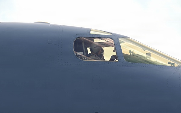 Lancer Bomber lifts off for conditioning flight