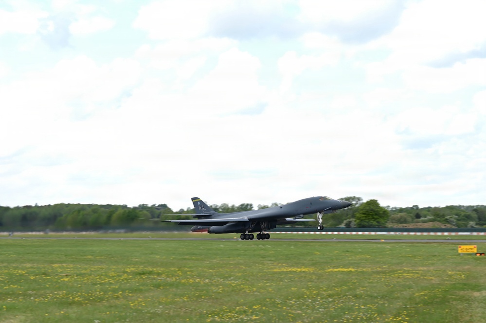 Lancer Bomber lifts off for conditioning flight