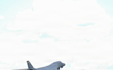 Lancer Bomber lifts off for conditioning flight