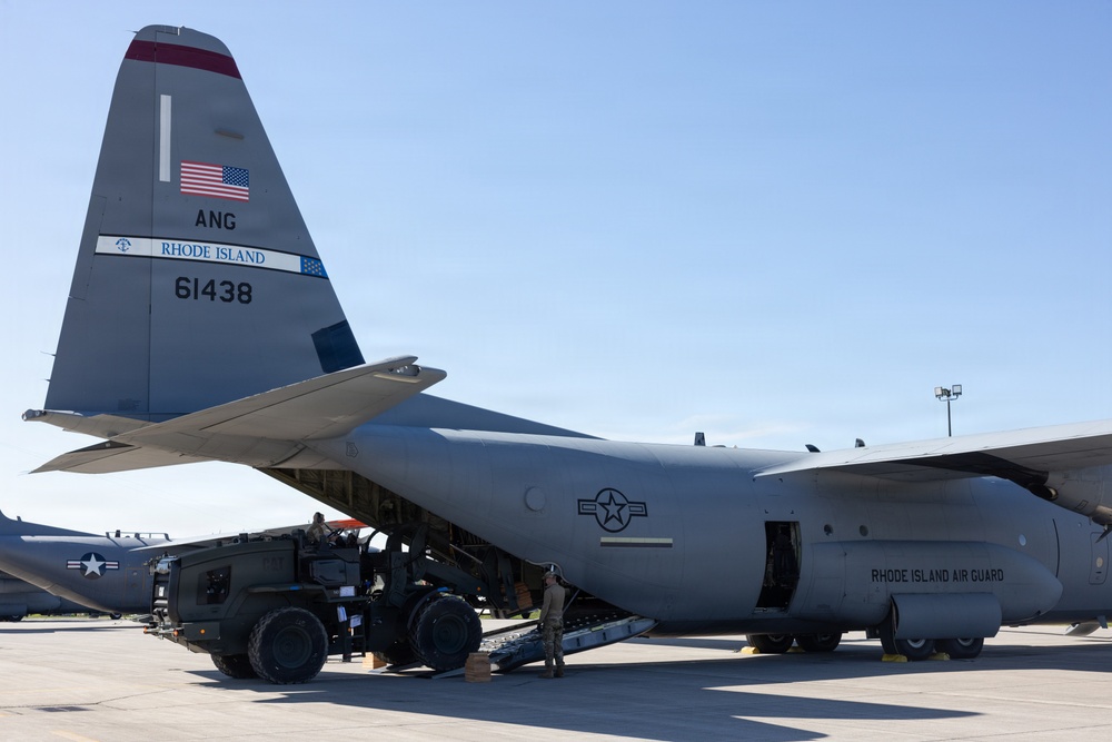 Aerial Port Loading All-Terrain Forklift on C-130J Super Hercules