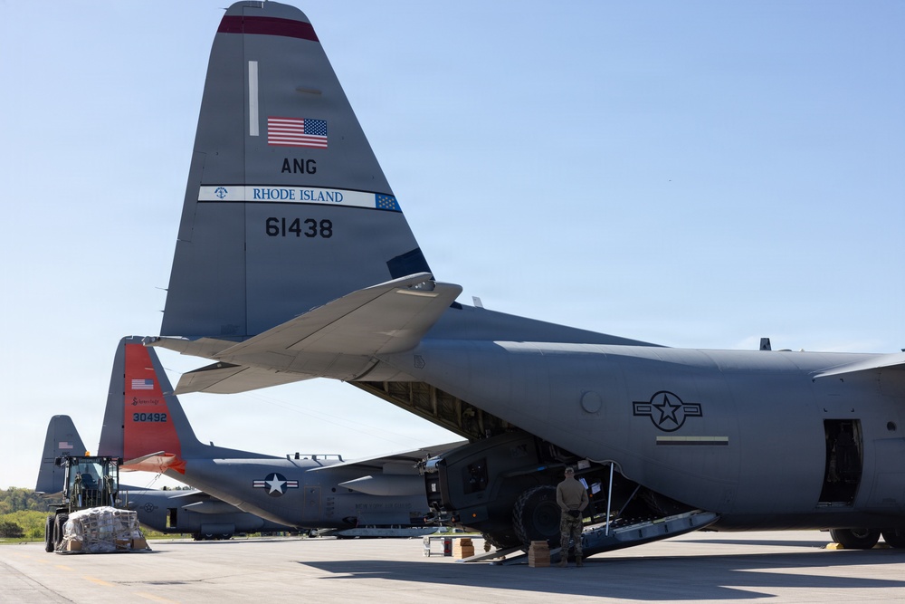 Aerial Port Loading All-Terrain Forklift on C-130J Super Hercules