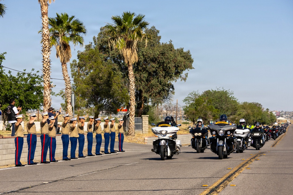 Run for the Wall ride from California to the Vietnam Memorial wall in DC aboard Marine Corps Logistics Base Barstow, California, May 13