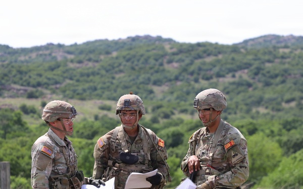 Best Redleg Competitors from 1st Armored Division Artillery complete the day land navigation portion of the 2026 Best Redleg Competition