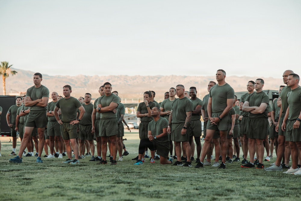 Sgt. Maj. Carlos A. Ruiz conducts physical training aboard MCAGCC