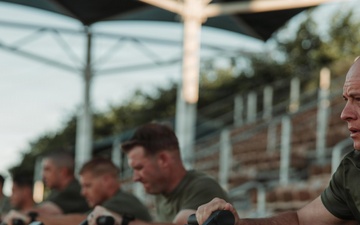 Sgt. Maj. Carlos A. Ruiz conducts physical training aboard MCAGCC