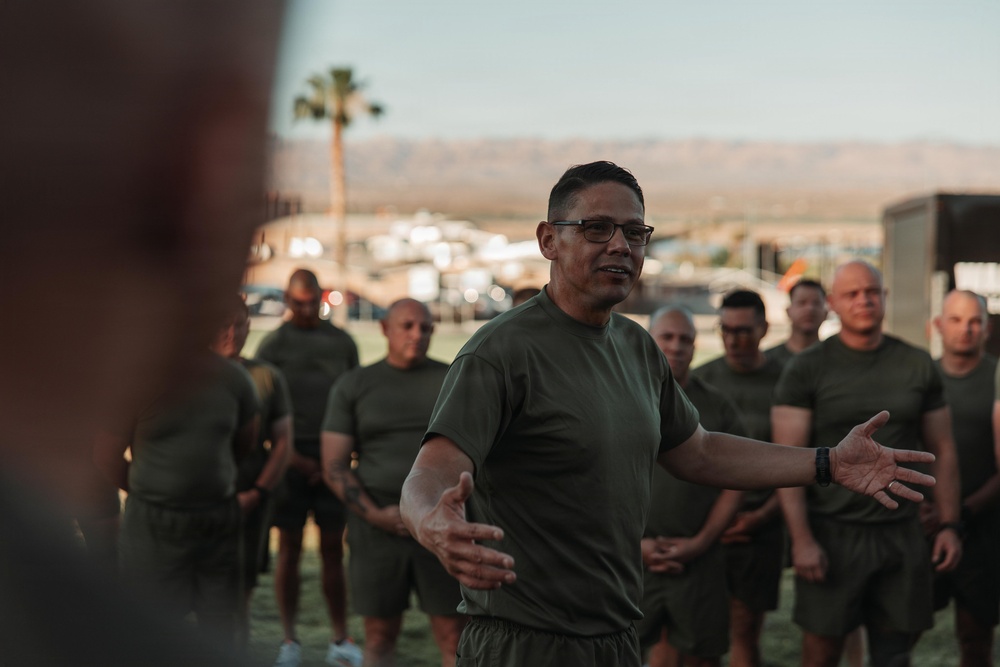 Sgt. Maj. Carlos A. Ruiz conducts physical training aboard MCAGCC