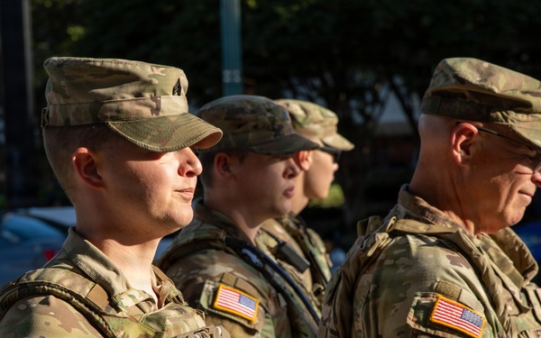 Tennessee National Guard Soldiers assigned to the Memphis Safe Task Force conduct a safety patrol of Beale Street