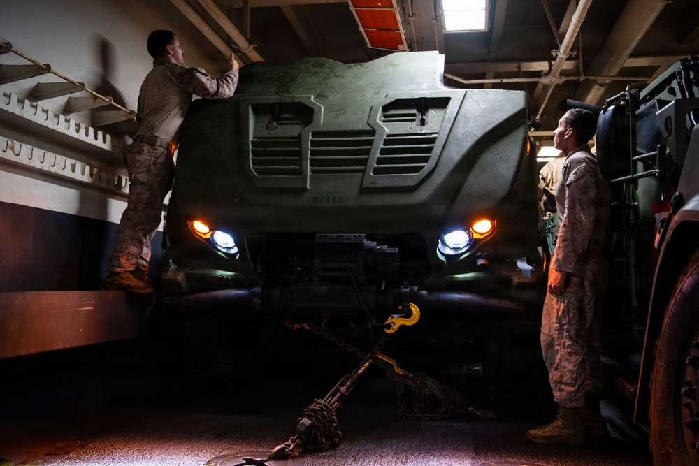 USS Boxer Marines Conduct Vehicle Maintenance