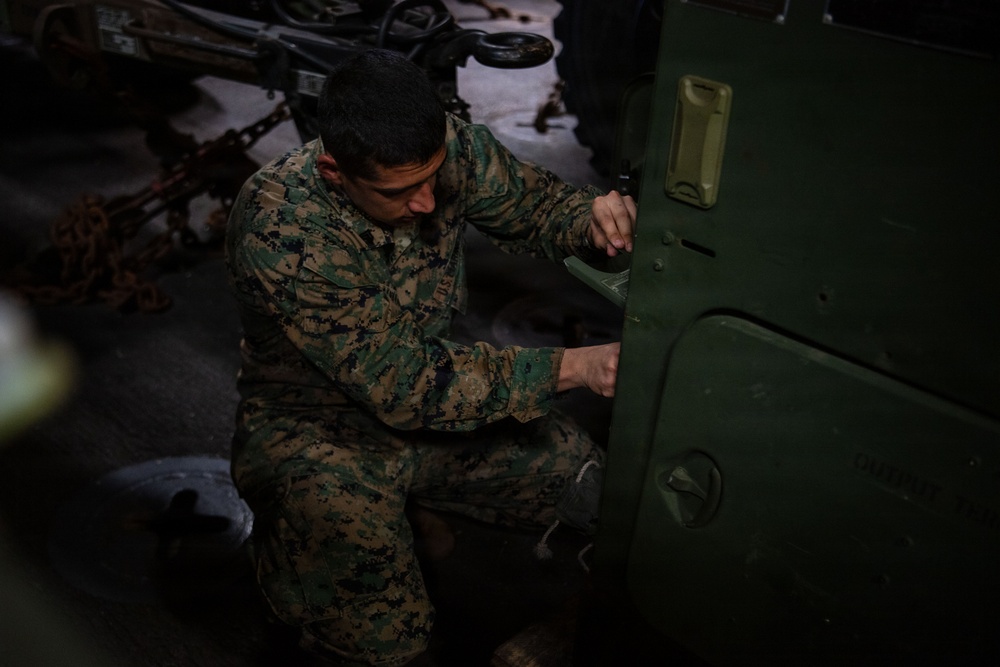 USS Boxer Marines Conduct Vehicle Maintenance