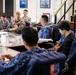 Rear Adm. Eric Anduze, CGS-5/CTF-70 Commander, meets with JMSDF Vice Adm. GOKA Yoshihiro and other JMSDF members during Flag Talks 26-2 at Commander Fleet Activities Yokosuka, Japan