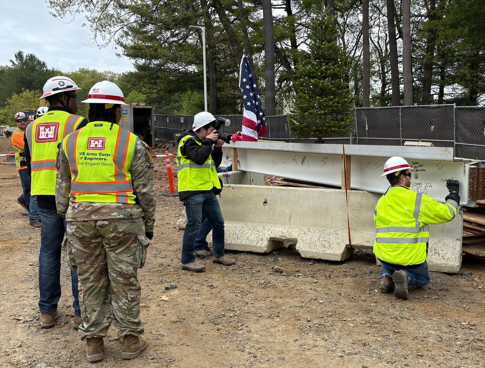 Beam signing ceremony at construction site