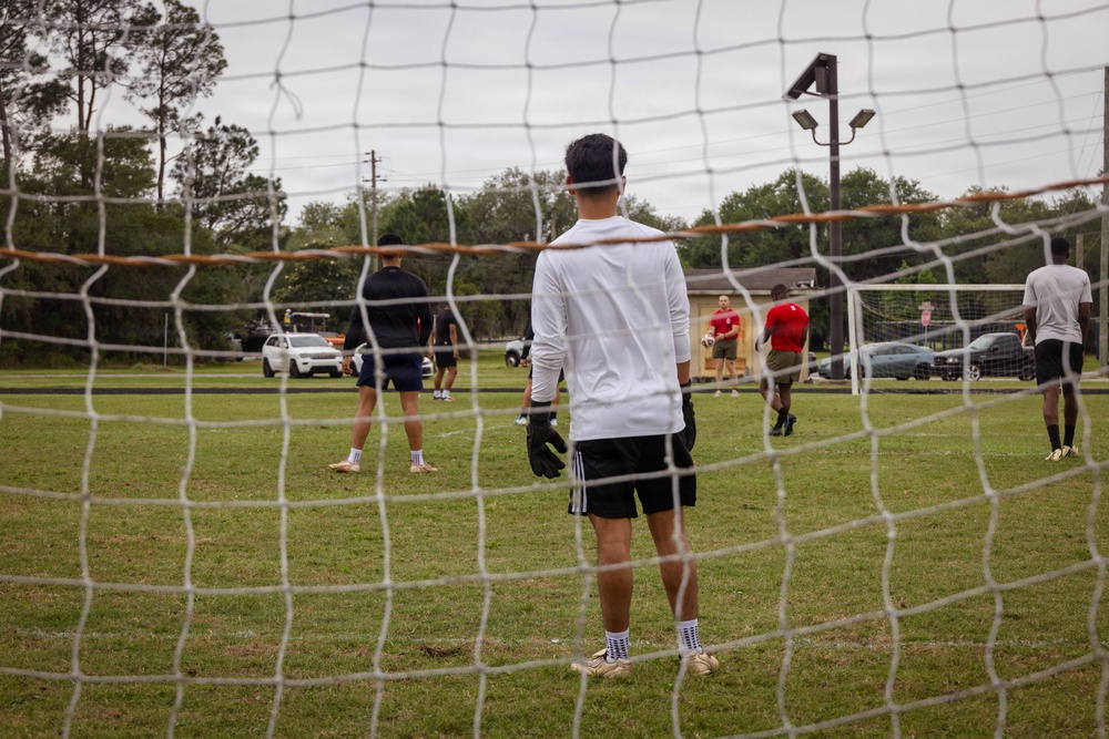 Marines from across the Depot play soccer