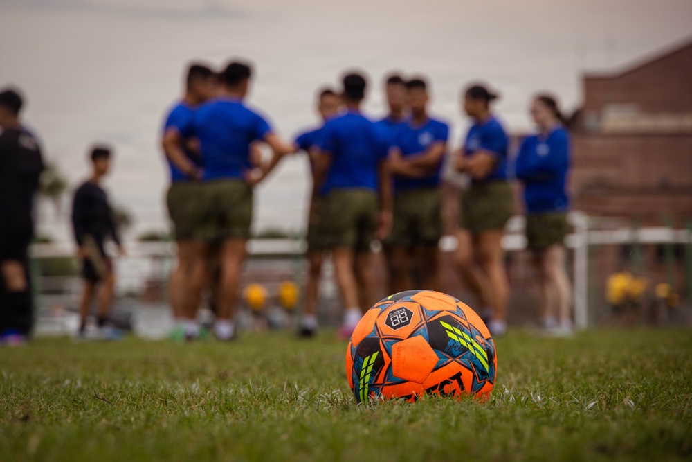 Marines from across the Depot play soccer