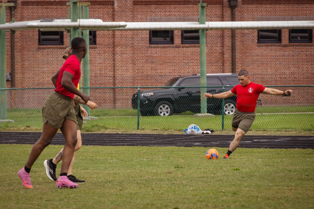 Marines from across the Depot play soccer