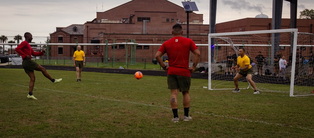 Marines from across the Depot play soccer