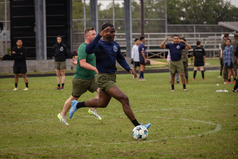 Marines from across the Depot play soccer