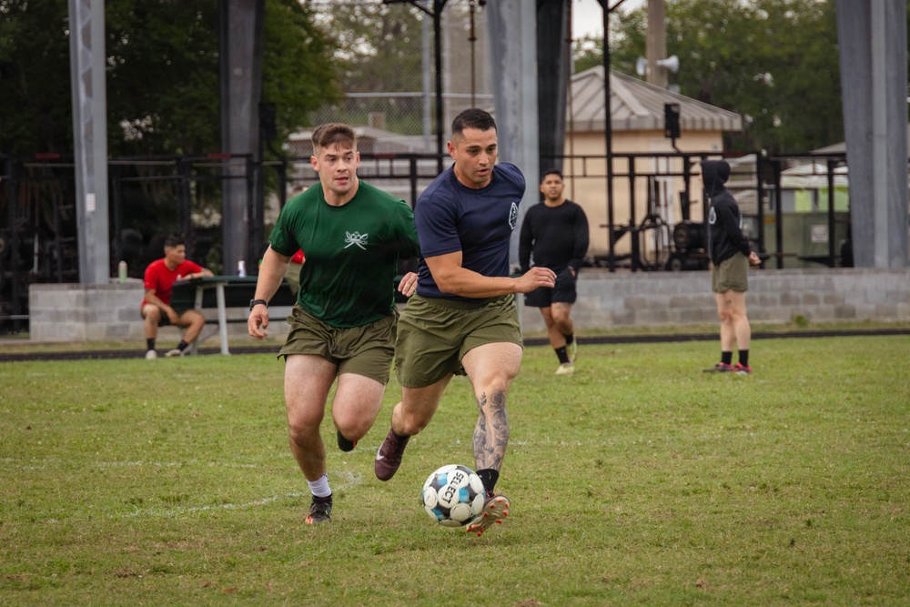 Marines from across the Depot play soccer