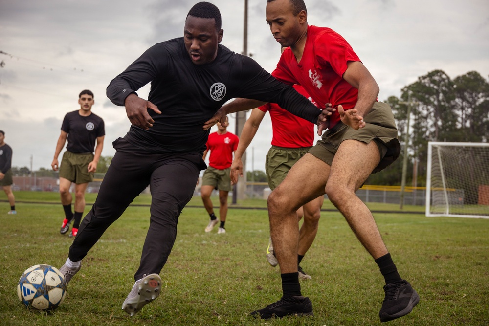 Marines from across the Depot play soccer