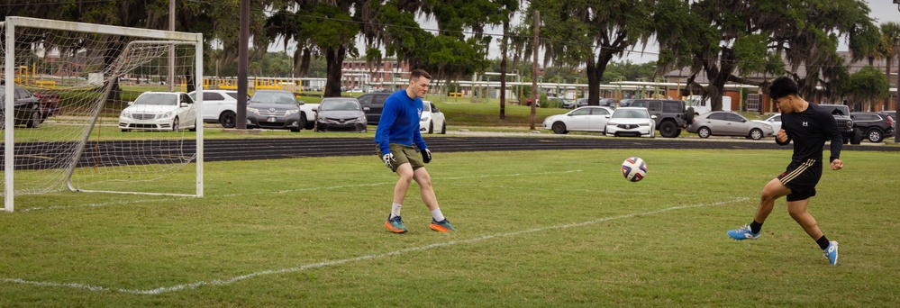 Marines from across the Depot play soccer