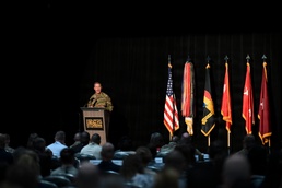 Maj. Gen. Colin P. Tuley gives a keynote introduction at the 2026 H2F Symposium