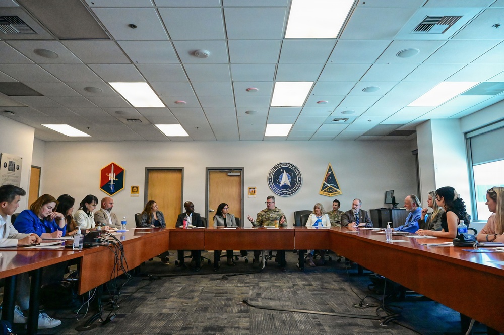 Space Base Delta 3 and regional civic and aerospace leaders discuss the importance of strategic partnership during a visit at Los Angeles Air Force Base