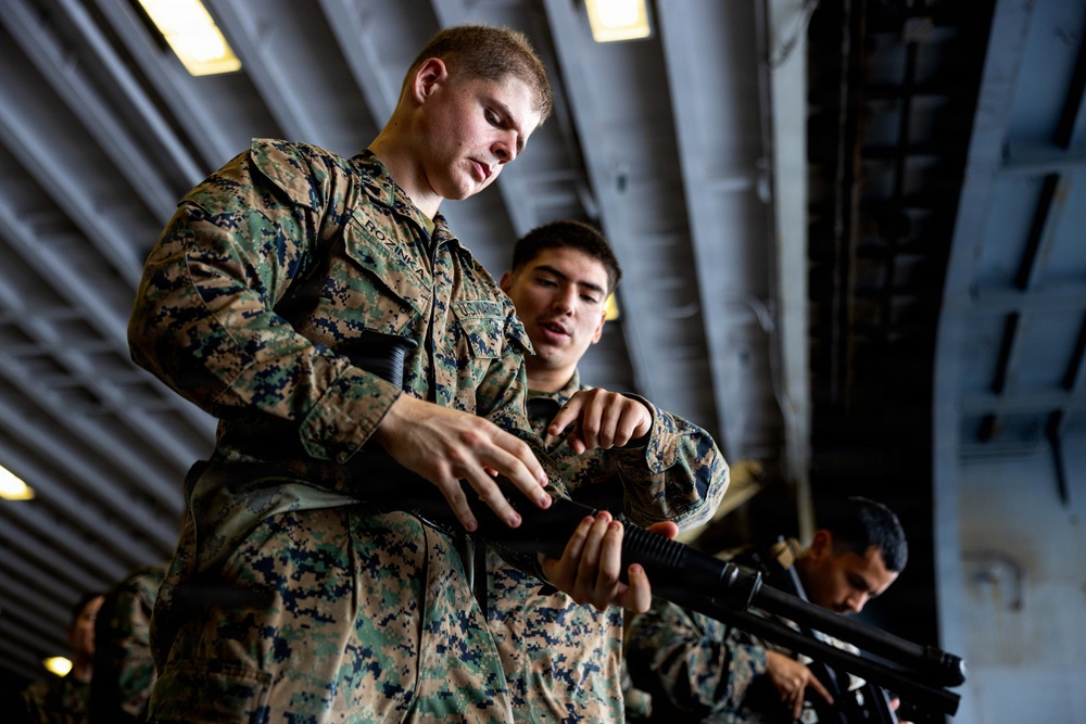 11th MEU Marines Conduct Counter-small Unmanned Aircraft Systems Training Aboard USS Boxer