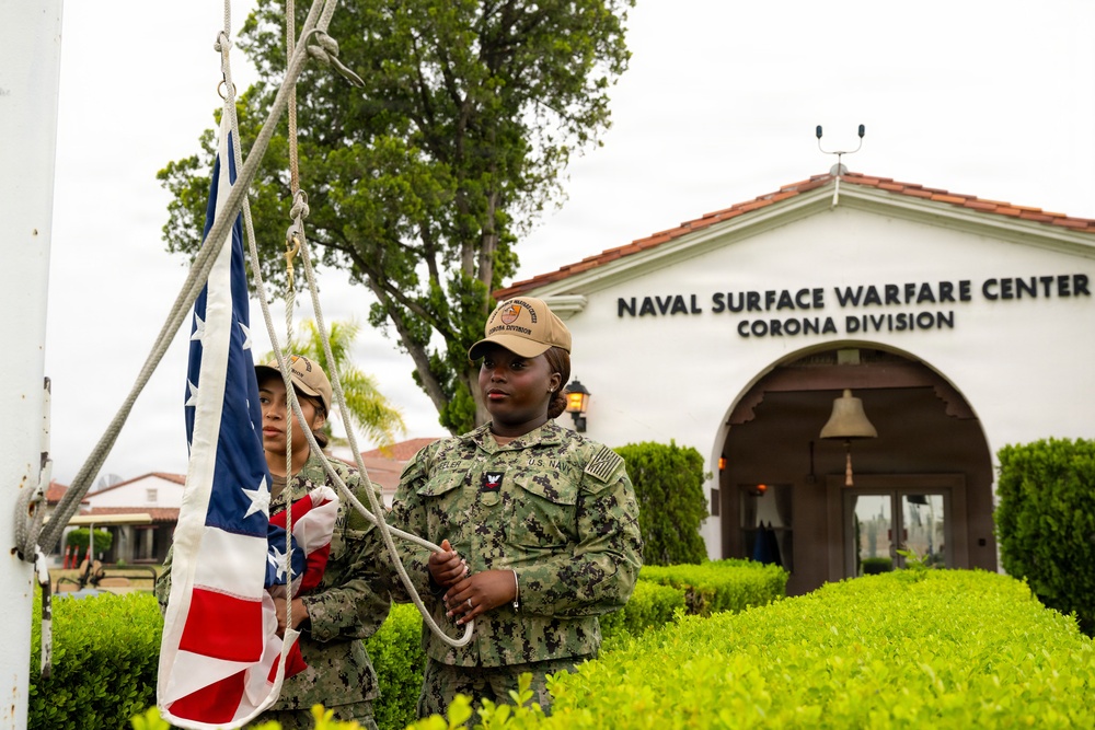 NSWC Corona Sailors conduct Morning Colors