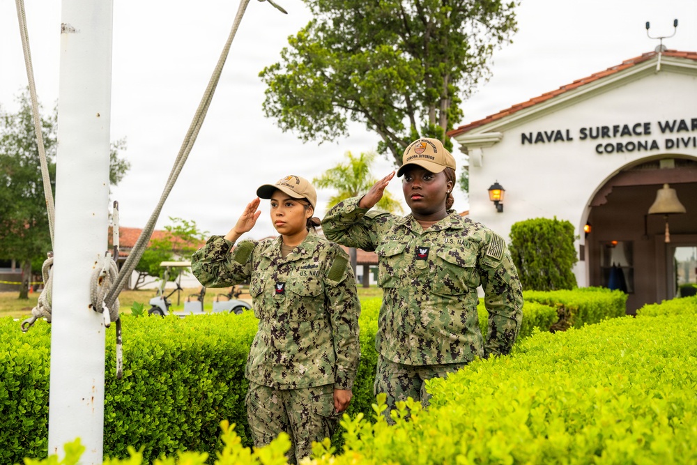 NSWC Corona Sailors conduct Morning Colors