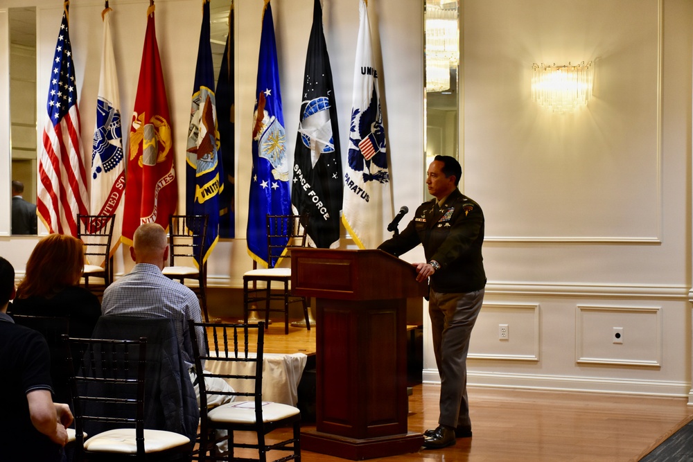 Lt. Col. Torsten Gojowsky, Carlisle Barracks Garrison Commander, speaks during Military Signing Day