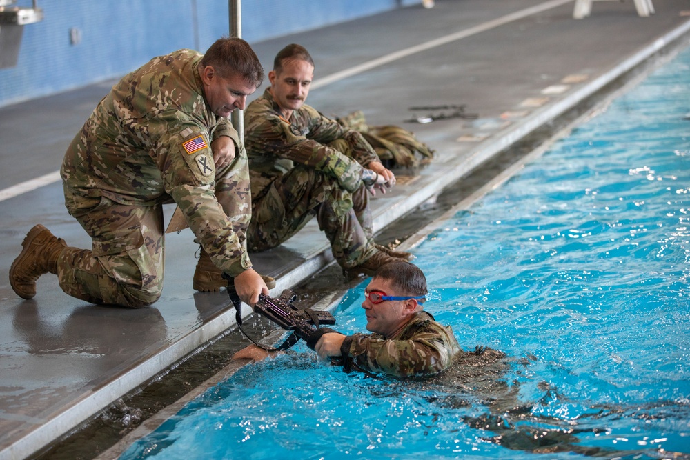 218th Maneuver Enhancement Brigade hosts a Combat Water Survival Test on Fort Gordon