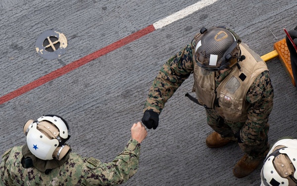 Rear Adm. Tom Shultz, commander, Task Force 76, visits USS Boxer