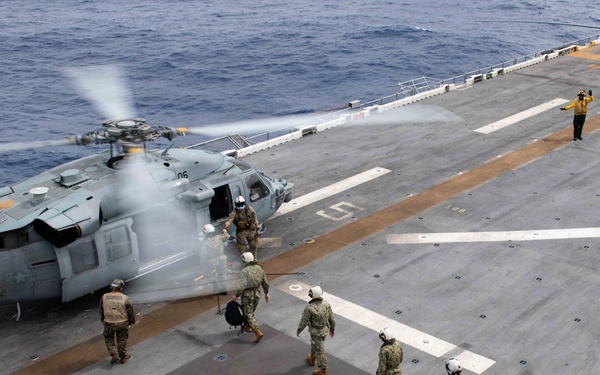 Rear Adm. Tom Shultz, commander, Task Force 76, visits USS Boxer
