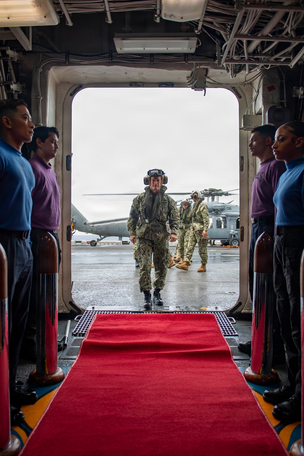 Rear Adm. Tom Shultz, commander, Task Force 76, visits USS Boxer