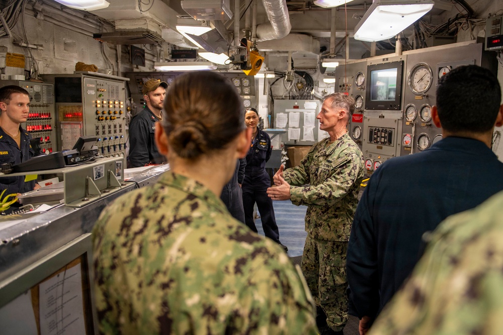 Rear Adm. Tom Shultz, commander, Task Force 76, visits USS Boxer