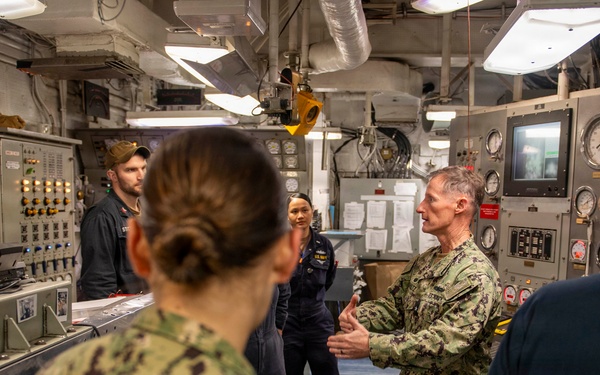 Rear Adm. Tom Shultz, commander, Task Force 76, visits USS Boxer