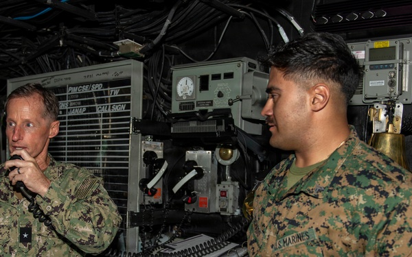 Rear Adm. Tom Shultz, commander, Task Force 76, visits USS Boxer