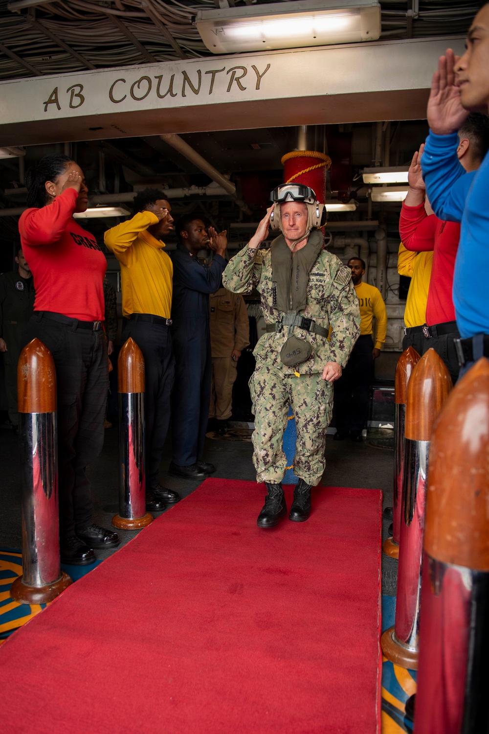 Rear Adm. Tom Shultz, commander, Task Force 76, visits USS Boxer