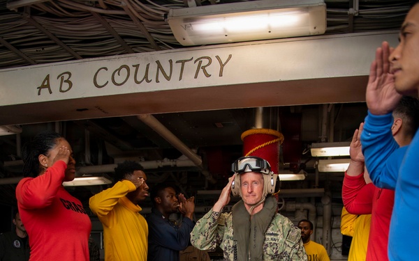 Rear Adm. Tom Shultz, commander, Task Force 76, visits USS Boxer