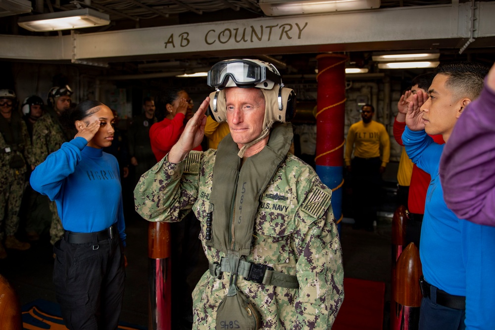 Rear Adm. Tom Shultz, commander, Task Force 76, visits USS Boxer