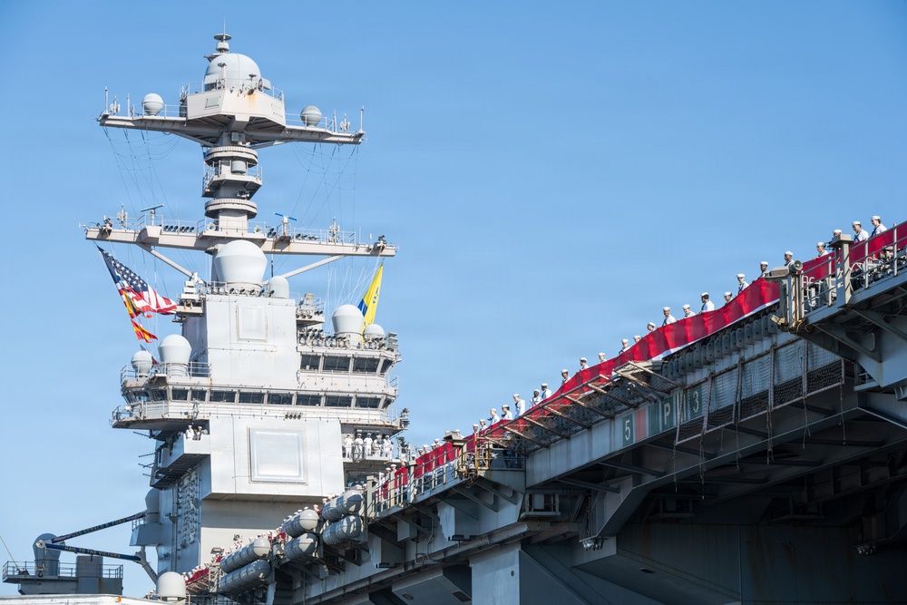 SECWAR, CNO, MCPON welcome home Ford carrier strike group