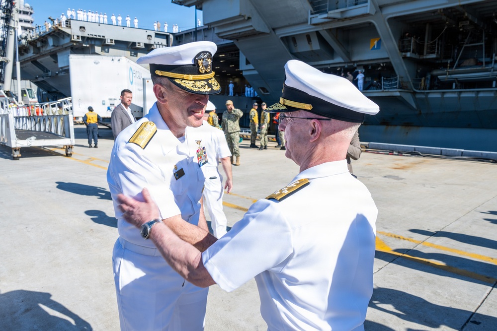 SECWAR, CNO, MCPON welcome home Ford carrier strike group