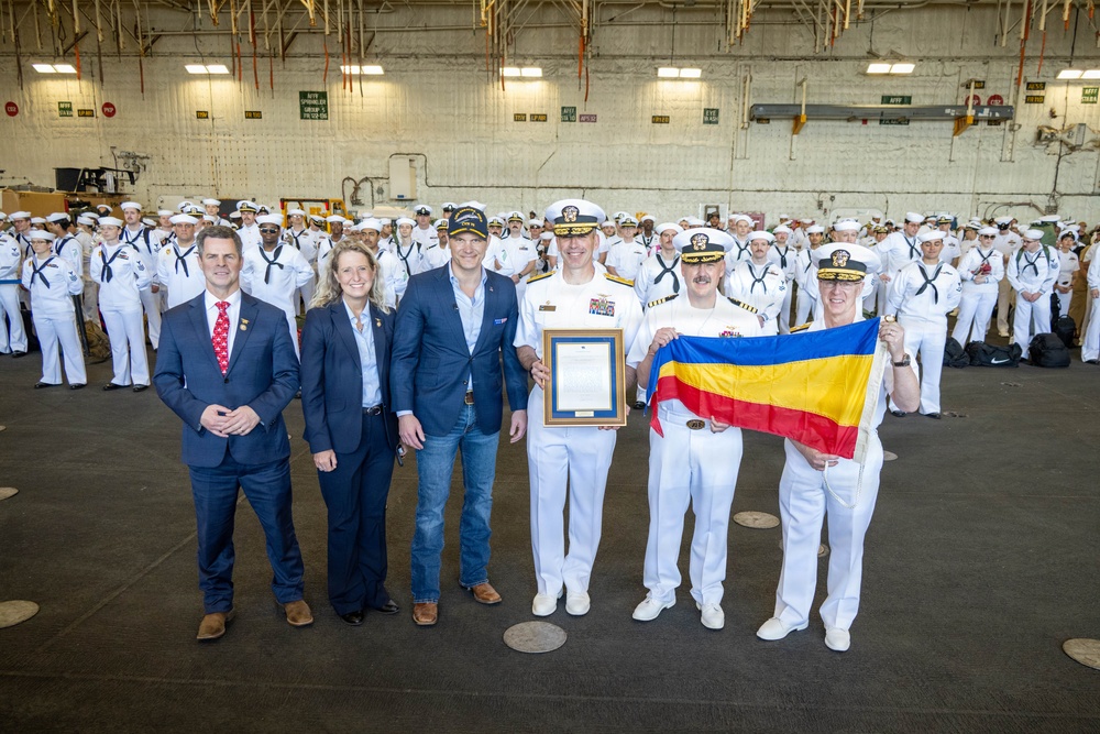 SECWAR, CNO, MCPON welcome home Ford carrier strike group