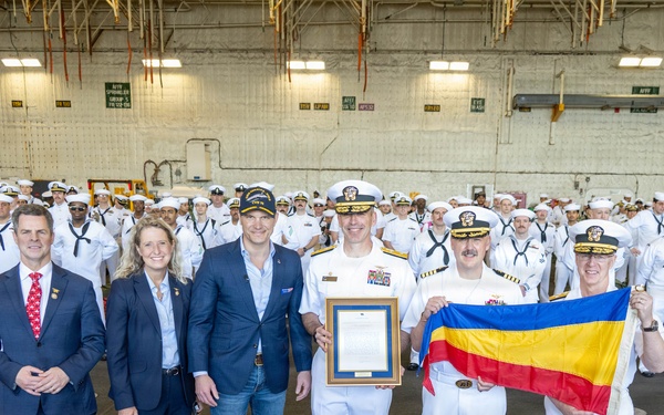 SECWAR, CNO, MCPON welcome home Ford carrier strike group