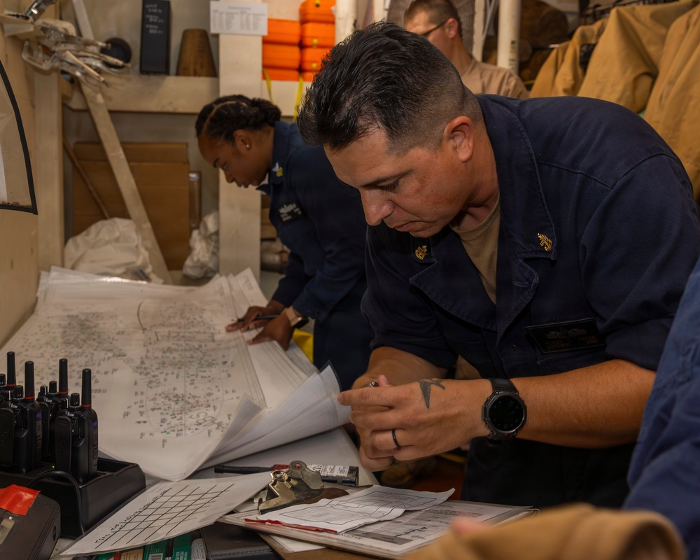 USS Emory S. Land conducts all hands fire drill