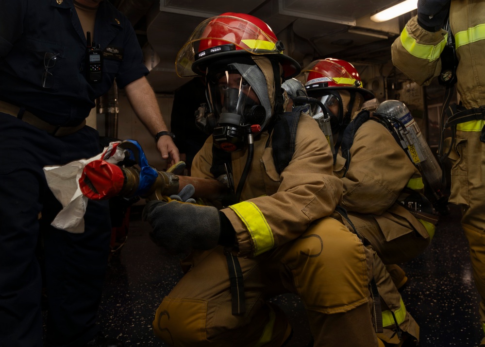 USS Emory S. Land conducts all hands fire drill