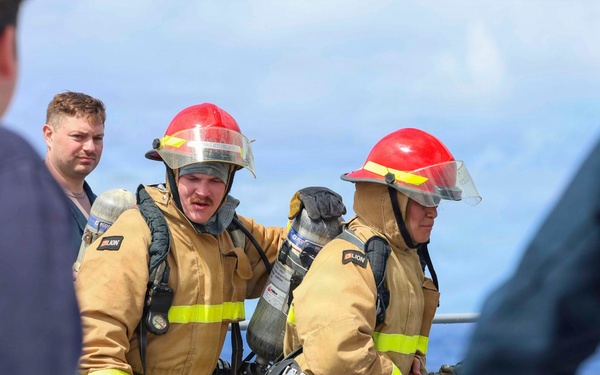 Emory S. Land conducts damage control training while underway