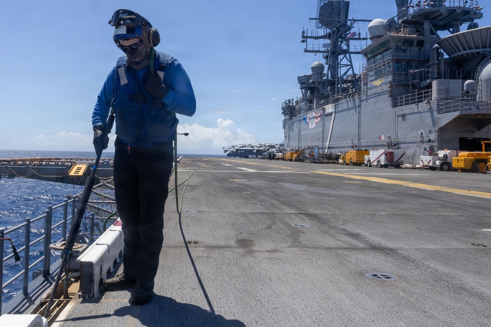USS Iwo Jima Sailors Clean the Flight Deck