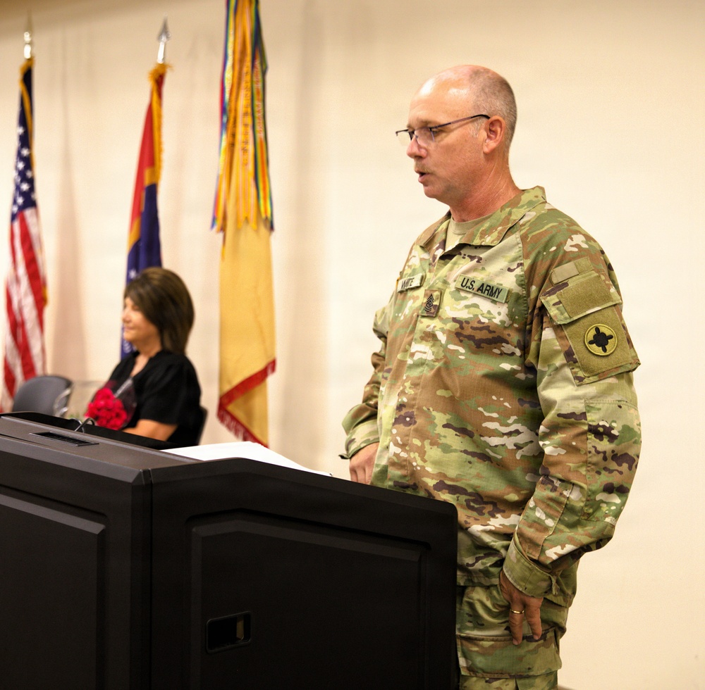 184th Expeditionary Sustainment Command, MSARNG, Promotion Ceremony of Sgt. Maj. Michael White